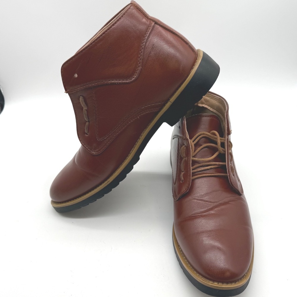 ZOTA Mens‎ 8  Brown Leather Boots Lace Up Ankle Boots Size 41- black lines